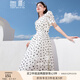 香影（xiangying）泡泡袖連衣裙女2025夏裝新款萊賽爾天絲碎花高腰法式方領(lǐng)裙子 米色 S