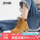ZHR馬丁靴女網(wǎng)紅潮酷戶外工裝靴女真牛皮增高顯瘦休閑鞋子女撞色編織系帶時尚女鞋 AH266 駝色（單里款） 39 