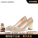 CAMILA KSENIA高跟鞋女2025新款夏季休閑百搭淺口粗跟不累腳婚鞋兩穿水晶高跟鞋 香檳金色（6.5cm） 35