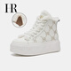HR赫蓮娜女鞋子2025年冬季新款高幫加絨厚底百搭休閑板鞋 米金絨 38