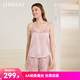 金三塔吊帶睡衣女夏真絲桑蠶絲性感吊帶涼感短褲家居服套裝 玫瑰香水色 M