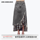 ANN ANDELMAN【王玉雯同款】復古牛仔半身裙 格紋拼接假兩件半裙 灰黑 XS