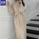 羅蒙高端針織連衣裙女裝秋冬毛衣長(cháng)裙打底連衣裙復古別致紐扣洋氣高領(lǐng) 米色 M 建議95-105斤