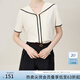范思藍(lán)恩減齡海軍領(lǐng)襯衫女2024夏裝新款韓版顯瘦撞色V領(lǐng)襯衣上衣 淡奶油 XL