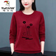 啄木鳥(niǎo)棉中年圓領(lǐng)衛衣女2025秋新款拼接印花大尺碼長(cháng)袖媽m媽t恤上 棉紅色【蓮花】 4XL 【建議160-180斤】