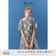 EIN珊瑚海系列 EIN 言民族風(fēng)繡花風(fēng)琴褶開衩純棉連衣裙夏季新款 寶藍(lán) S