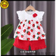 G.DUCKKIDS兒童衣服女夏季棉女寶寶吊帶背心套裝夏裝幼童外穿套頭娃娃衫夏裝 紅色 (櫻桃裙套裝) 100 (適合(85-90)