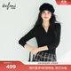 伊芙麗（eifini）蔣欣代言【輕奢揚子紗】單排扣針織衫可機洗全羊毛2025秋新款 黑色 V領(lǐng)POLO套頭衫 M