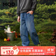馬騎頓（MQD）男童秋季新品學(xué)院風(fēng)潮酷休閑百搭中大童寬松牛仔褲 中牛仔藍 150