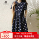 clotho Rennie品牌女裝短袖連衣裙新款2025夏裝減齡印花裙子寬松顯瘦韓版娃娃領(lǐng) 藍(lán)色 M