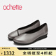 achette雅氏4S23 2025早春新款柔軟鹿皮淺口單鞋撞色交叉平底鞋 S3/14-金棕色/黑色 37