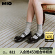 MIO米奧夏季圓頭低跟蝴蝶結(jié)單鞋珍珠帶舒適俏皮瑪麗珍女鞋 黑色 35