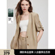 ELLE淺棕色寬松通勤亞麻西裝外套女2025夏新款萊賽爾天絲輕薄西服 淺棕 S
