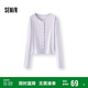 森馬（Semir）長(zhǎng)袖T恤女短款提花刺繡2025秋純棉蕾絲花邊修身開(kāi)衫109725101014