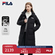 FILA 斐護科技|斐樂女裝長款羽絨服冬季休閑簡約連帽保暖羽絨外套 正黑色-BK 165/84A/M