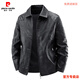 皮爾卡丹海寧2025新款綿羊皮皮夾克常規款休閑修身韓版翻領(lǐng)機車(chē)外套加絨 黑色  薄款 2XL 140-160斤