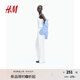 H&M女裝休閑褲2025秋季新款時尚休閑寬松直筒亞麻混紡長褲1259065 白色 S 160/72