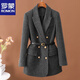 羅蒙（ROMON）毛呢外套女秋冬新款高級感加厚雙排氣質(zhì)時(shí)尚收腰顯瘦中長(cháng)款西裝 深灰色（+腰帶） XL 建議121-135斤