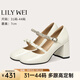 Lily Wei白色簡(jiǎn)約休閑瑪麗珍單鞋水鉆一字帶百搭高跟鞋小碼純欲不累腳 白色【跟高7cm】 36