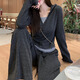 妙奕嘉秋冬糯米運(yùn)動服裝套裝女健身服女跑步服休閑運(yùn)動上衣女褲子衛(wèi)衣 假兩件運(yùn)動套裝【深灰色-上衣+褲子】 L (100-115 斤)
