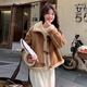 RUIQIUER仿羊羔毛外套女冬季新款女裝皮毛一體短款加厚機車(chē)服保暖棉衣服 :咖色 S