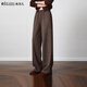 Olrain歐芮兒醋酸針織休閑褲女裝秋季新款通勤寬松顯瘦長(cháng)褲 咖色 L