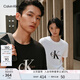 Calvin KleinJeans25春夏男女情侶休閑ck字母純棉落肩袖寬松短袖T恤4RAB823 YAA-月光白 L
