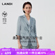 LANDI[100%高光緞醋酸]LANDI霧藍(lán)仿皮紋質(zhì)感西服套裝女長(zhǎng)褲2025夏新品 柔霧藍(lán)（上衣） S
