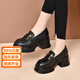 意爾康王子高跟厚底樂(lè )福鞋女2026新款小個(gè)子增高單鞋英倫風(fēng)一腳蹬小皮鞋 黑色啞光 40