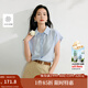 茵曼（INMAN）涼感亞麻法式系帶襯衫2025夏季女裝新款寬松蝙蝠袖襯衣上衣 淺藍色 S