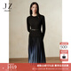 玖姿·安娜蔻優(yōu)雅淑女漸變假兩件羊毛壓褶針織連衣裙女2024冬款 素黑 XL