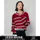 初語(yǔ)寬松圓領(lǐng)套頭針織衫女2024秋季新款紅色條紋撞色長(cháng)袖毛衣上衣 紅白條 XL