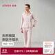 愛(ài)慕睡衣套裝女紅色純棉保暖親膚柔軟翻領(lǐng)開(kāi)衫本命年家居服套裝 粉色3GC M (165)
