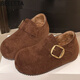 百麗踏5cm內增高女鞋牛皮版全包勃肯鞋加絨2026新款秋冬季保暖二棉鞋子 定制牛皮版-咖啡色 38