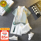 G.DUCKKIDS小黃鴨童裝漢服男童套裝夏季中國風(fēng)唐裝兒童短袖男孩衣服夏裝禮服 綠色 160 尺碼13~14歲【150-160cm】