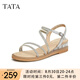 他她（TATA）七夕絕美坡跟涼鞋女外穿一字帶時裝涼鞋夏季新款7UA03BL4 銀色 35