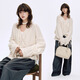 PSO Brand女裝【含羊毛】Umw*嬉皮風(fēng)寬松鏤空毛織秋季開(kāi)衫毛衣 淺米杏 RiceApricot 均碼