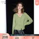 三彩2025春季新款抹茶綠V領(lǐng)寬松開(kāi)衫針織衫毛衣金屬扣女