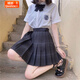 婍妡碳灰JK制服裙套裝校學(xué)院風(fēng)學(xué)生校服日系JK灰黑色格裙百褶 碳灰格+刺繡短襯衫+ 領(lǐng)結 衣 XS