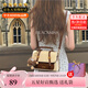 BLACKKISS包包女包斜挎包英倫劍橋包小方包單肩包生日禮物送女友郵差包小包 白拼棕(版本)