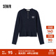 森馬（Semir）毛衣女冬季短款半開(kāi)襟刺繡修身套頭衫女生休閑簡(jiǎn)約風(fēng)顯瘦上衣 深藍80804 XL
