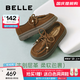 百麗（Belle）復古串珠勃肯鞋女2025秋新商場(chǎng)同款厚底增高休閑鞋E1R1DCM5預售 啡色 37 (235mm)