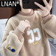 LNAN羊羔絨衛(wèi)衣女秋冬季新款韓版百搭保暖寬松圓領(lǐng)加絨加厚刺繡上衣 2083#卡其色+加絨加厚 L 建議100-120斤