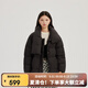 艾萊依（ERAL）羽絨服女士牛角扣圍巾中長款羽絨服冬季新款曠野美拉德風(fēng)外套 炭黑 S 155【建議80-110斤】