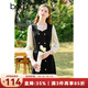 百圖betu女裝春夏新款連衣裙方領(lǐng)雙層蕾絲長(cháng)袖連衣裙女2302T73 黑色 S