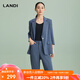 藍地（LANDI）商場(chǎng)同款landi藍地新款短袖條紋西裝外套女系帶西服上衣 藍色 L
