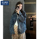 棉致重工字母牛仔外套女秋裝新款設計高級感藍色牛仔衣夾克上衣潮 BTM復古藍 S 均碼