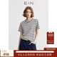 EIN【航海系】EIN言藍白條紋圓領(lǐng)休閑寬松短袖T恤上衣女裝25夏新款 墨藍 S