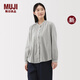 無(wú)印良品（MUJI） 女式 棉紗 長(zhǎng)袖罩衫 女士襯衫襯衣內(nèi)搭女裝25年秋季新品BC2O7A5A 淺灰色條紋 S （155/80A）