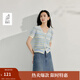 茵曼（INMAN）薄款彩虹冰絲條紋針織衫2025夏季女裝新款設計感短袖開(kāi)衫上衣 淺藍色 S